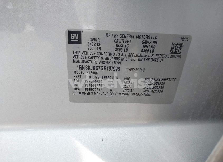 Photo 9 of 2016 Chevrolet Suburban LTZ (VIN 1GNSKJKC7GR187993)