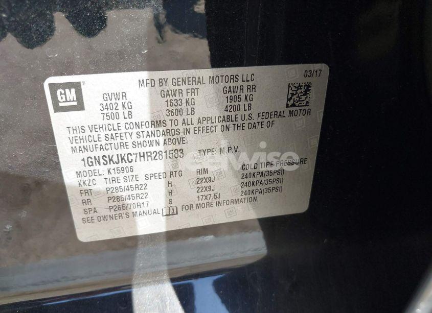 Photo 9 of 2017 Chevrolet Suburban PREMIER (VIN 1GNSKJKC7HR281583)