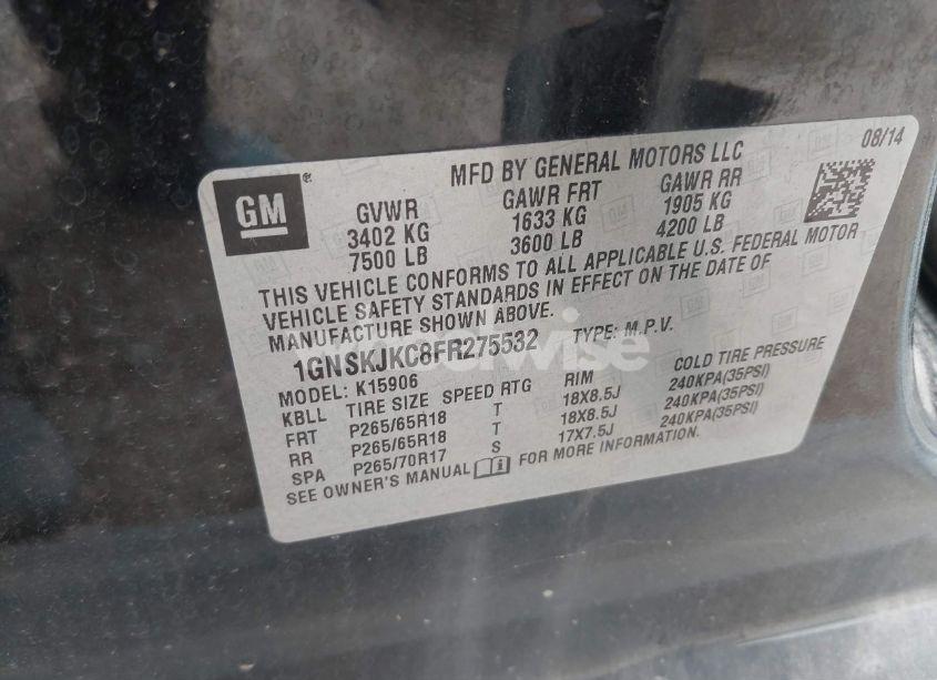 Photo 9 of 2015 Chevrolet Suburban 1500 LT (VIN 1GNSKJKC8FR275532)