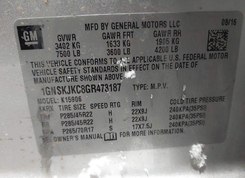 Photo 9 of 2016 Chevrolet Suburban LTZ (VIN 1GNSKJKC8GR473187)