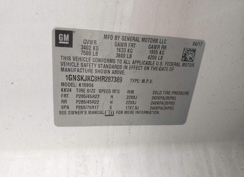 Photo 9 of 2017 Chevrolet Suburban PREMIER (VIN 1GNSKJKC8HR287389)