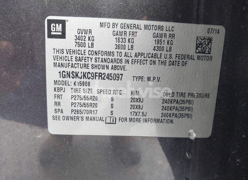 Photo 9 of 2015 Chevrolet Suburban 1500 LT (VIN 1GNSKJKC9FR245097)