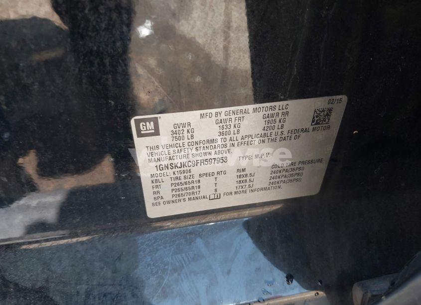 Photo 9 of 2015 Chevrolet Suburban 1500 LT (VIN 1GNSKJKC9FR597953)