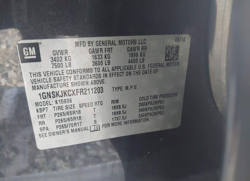 Photo 9 of 2015 Chevrolet Suburban 1500 LT (VIN 1GNSKJKCXFR211203)