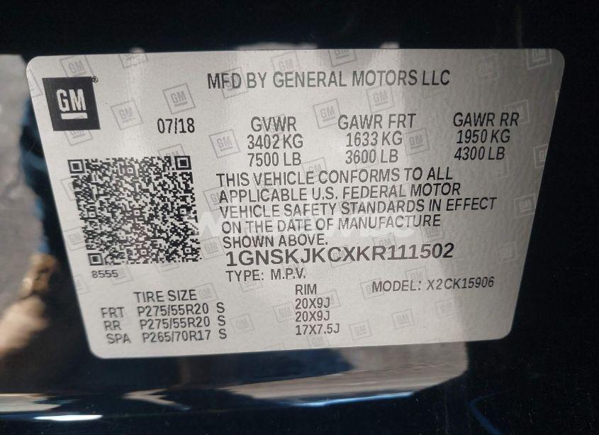 Photo 9 of 2019 Chevrolet Suburban PREMIER (VIN 1GNSKJKCXKR111502)