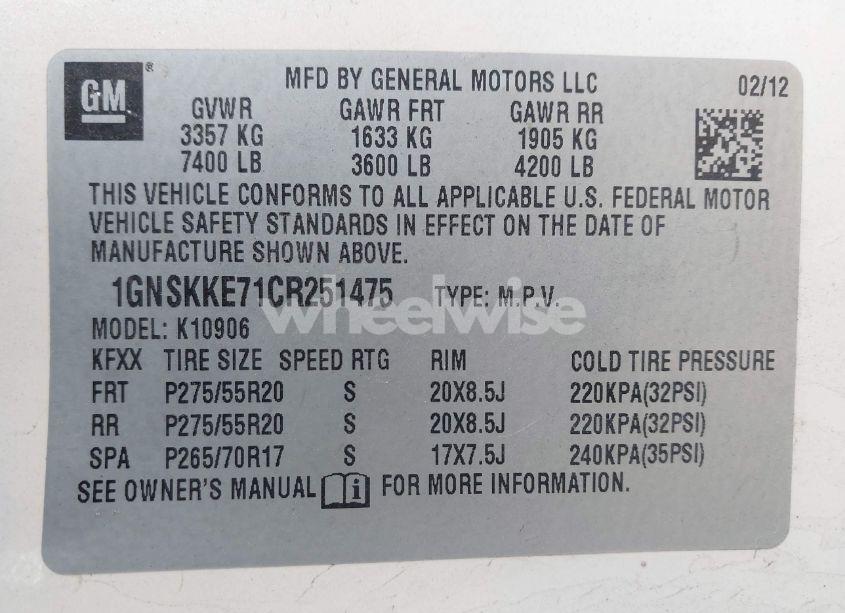 Photo 9 of 2012 Chevrolet Suburban 1500 LTZ (VIN 1GNSKKE71CR251475)