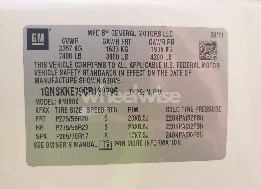 Photo 9 of 2012 Chevrolet Suburban 1500 LTZ (VIN 1GNSKKE79CR139796)