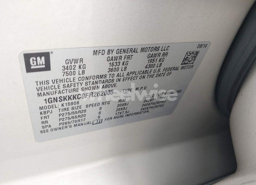 Photo 9 of 2015 Chevrolet Suburban 1500 LTZ (VIN 1GNSKKKC0FR262005)