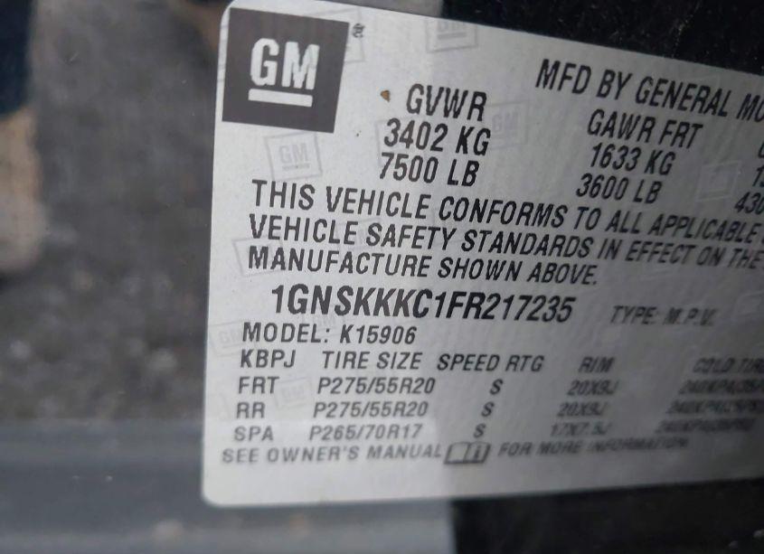 Photo 9 of 2015 Chevrolet Suburban 1500 LTZ (VIN 1GNSKKKC1FR217235)