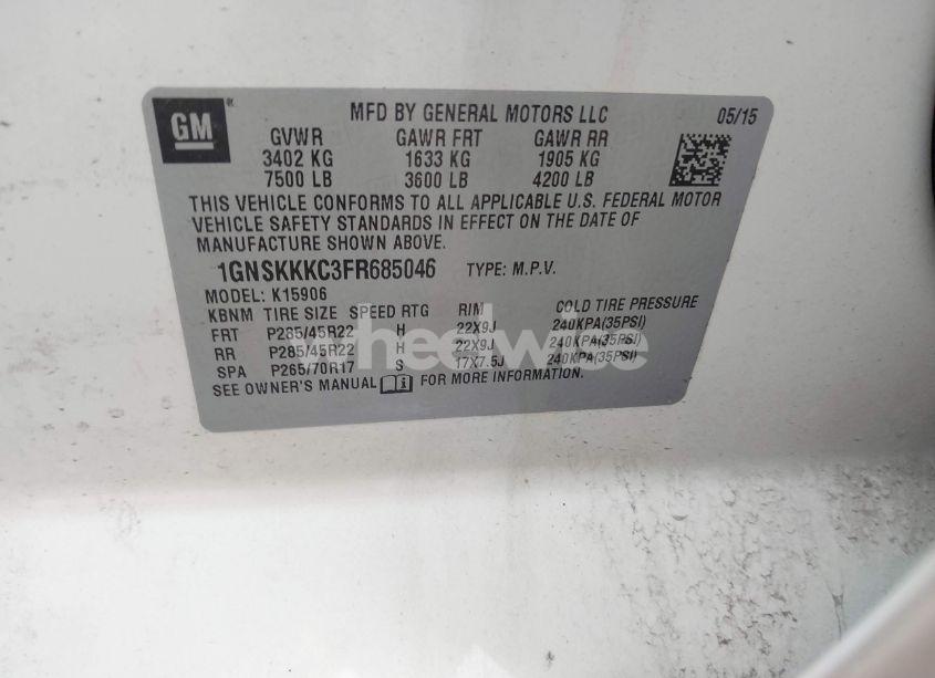 Photo 9 of 2015 Chevrolet Suburban 1500 LTZ (VIN 1GNSKKKC3FR685046)