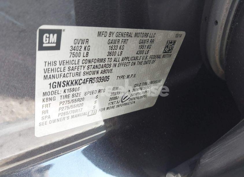 Photo 9 of 2015 Chevrolet Suburban 1500 LTZ (VIN 1GNSKKKC4FR503905)