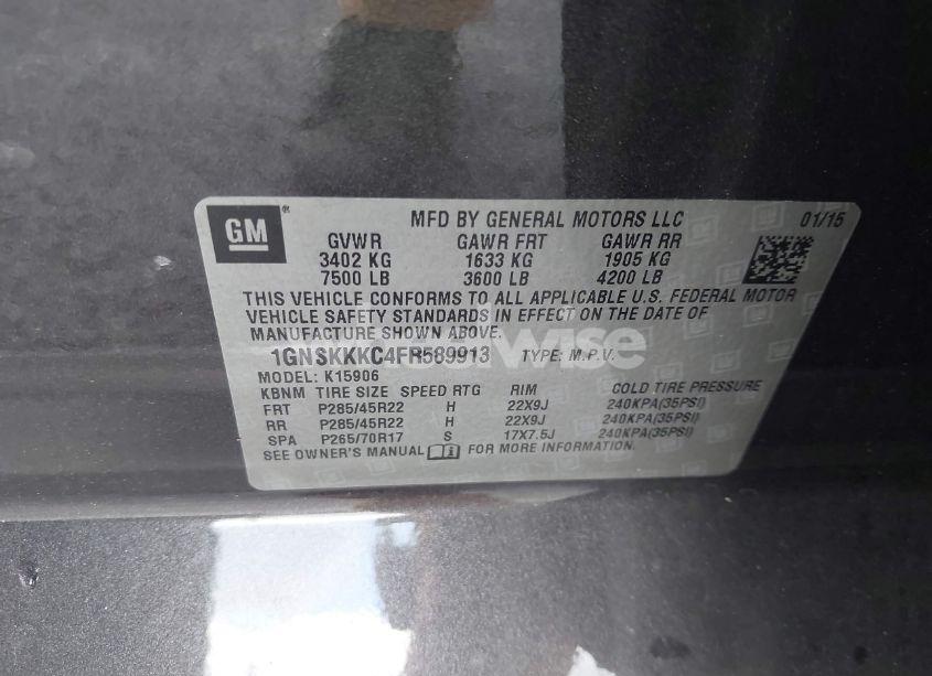 Photo 9 of 2015 Chevrolet Suburban 1500 LTZ (VIN 1GNSKKKC4FR589913)