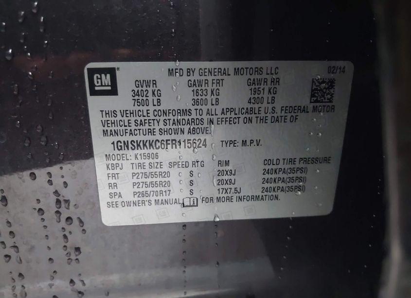 Photo 9 of 2015 Chevrolet Suburban 1500 LTZ (VIN 1GNSKKKC6FR115624)