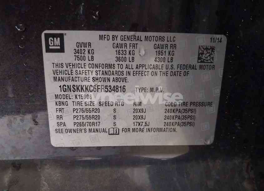 Photo 9 of 2015 Chevrolet Suburban 1500 LTZ (VIN 1GNSKKKC6FR534816)