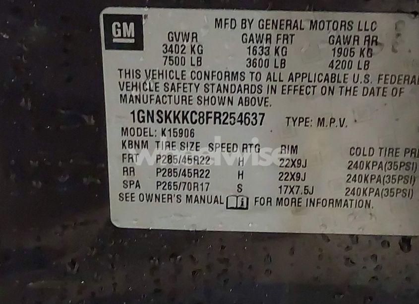 Photo 9 of 2015 Chevrolet Suburban 1500 LTZ (VIN 1GNSKKKC8FR254637)