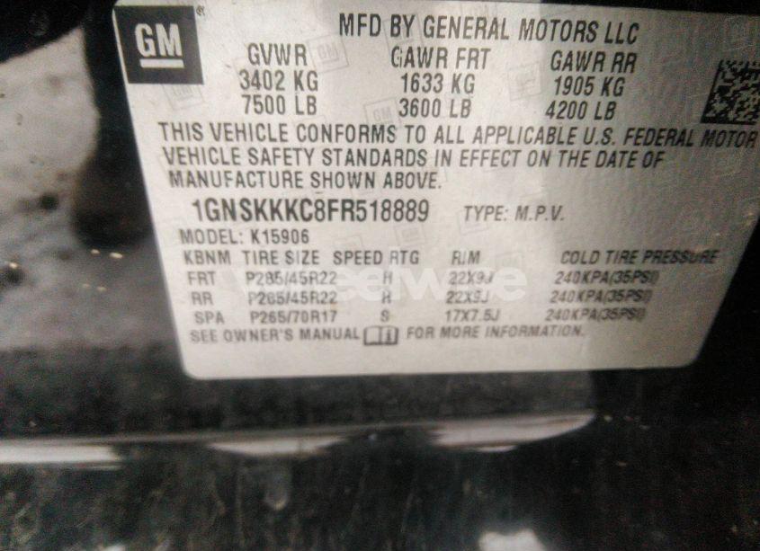 Photo 9 of 2015 Chevrolet Suburban 1500 LTZ (VIN 1GNSKKKC8FR518889)