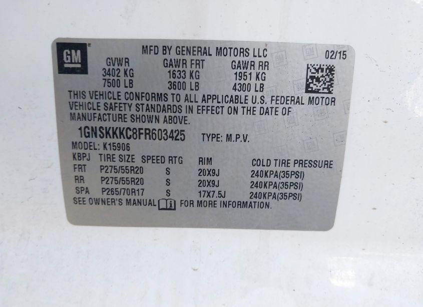 Photo 9 of 2015 Chevrolet Suburban 1500 LTZ (VIN 1GNSKKKC8FR603425)