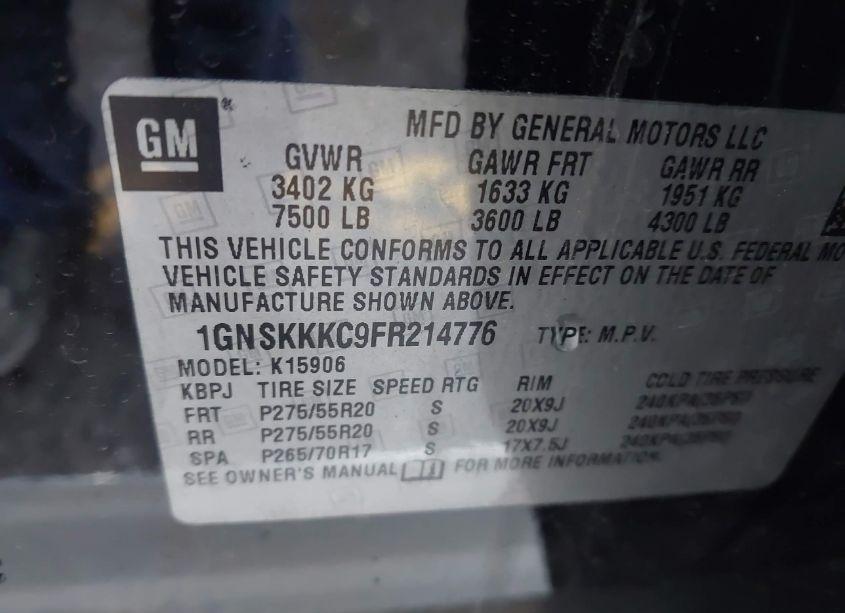 Photo 9 of 2015 Chevrolet Suburban 1500 LTZ (VIN 1GNSKKKC9FR214776)