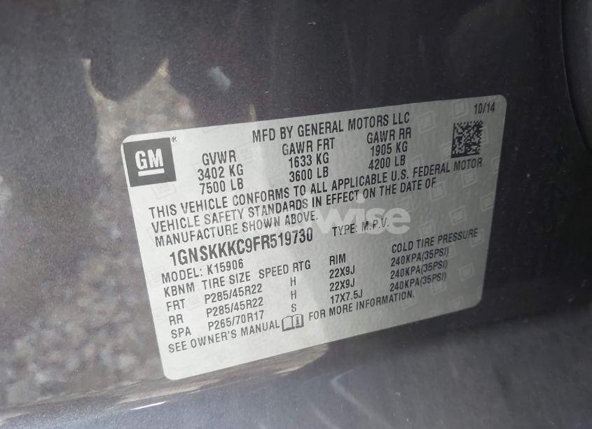 Photo 9 of 2015 Chevrolet Suburban 1500 LTZ (VIN 1GNSKKKC9FR519730)