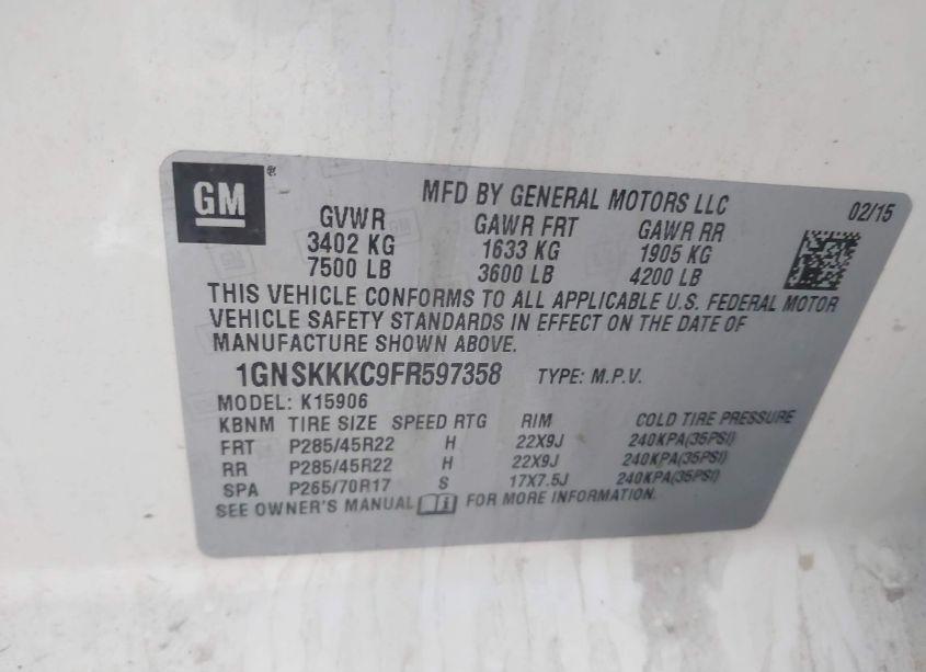 Photo 9 of 2015 Chevrolet Suburban 1500 LTZ (VIN 1GNSKKKC9FR597358)