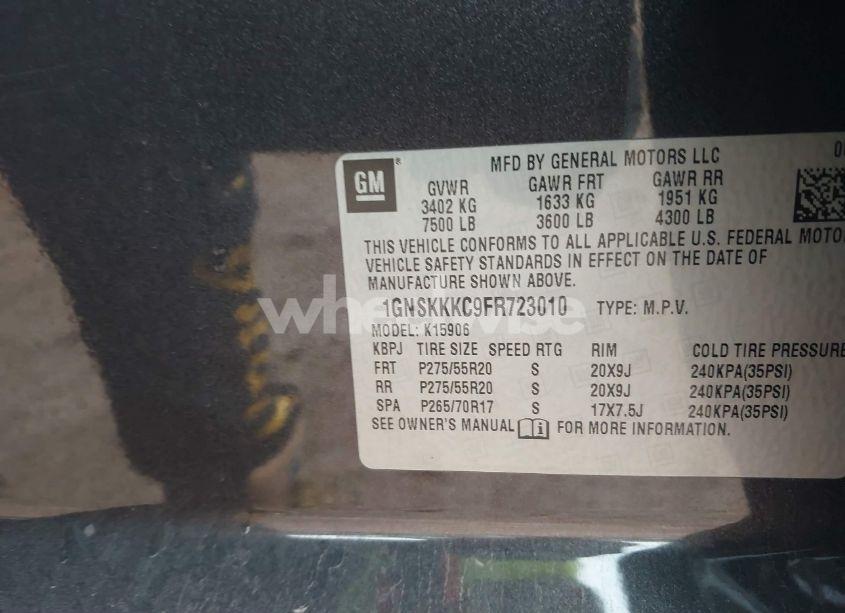 Photo 9 of 2015 Chevrolet Suburban 1500 LTZ (VIN 1GNSKKKC9FR723010)