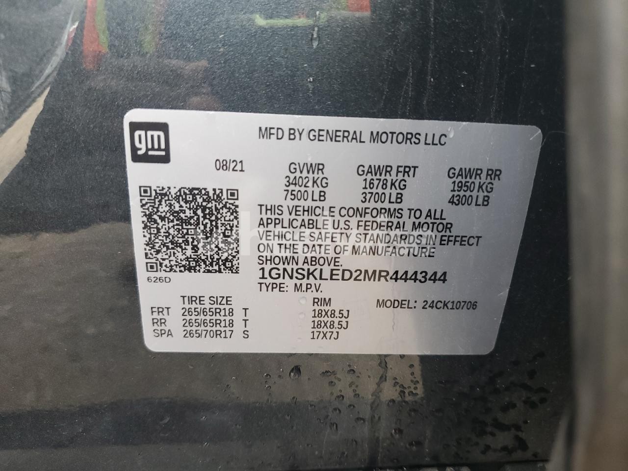 Photo 13 of 2021 CHEVROLET TAHOE K1500 (VIN 1GNSKLED2MR444344)