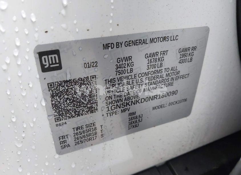 Photo 9 of 2022 Chevrolet Tahoe 4WD LT (VIN 1GNSKNKD0NR180090)