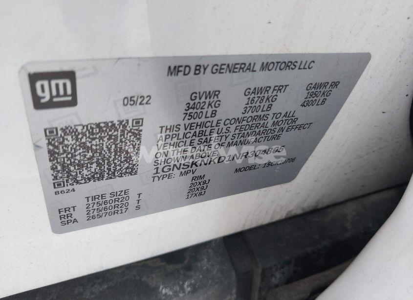 Photo 9 of 2022 Chevrolet Tahoe 4WD LT (VIN 1GNSKNKD1NR304805)