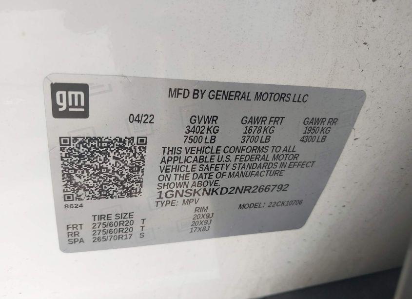 Photo 9 of 2022 Chevrolet Tahoe 4WD LT (VIN 1GNSKNKD2NR266792)