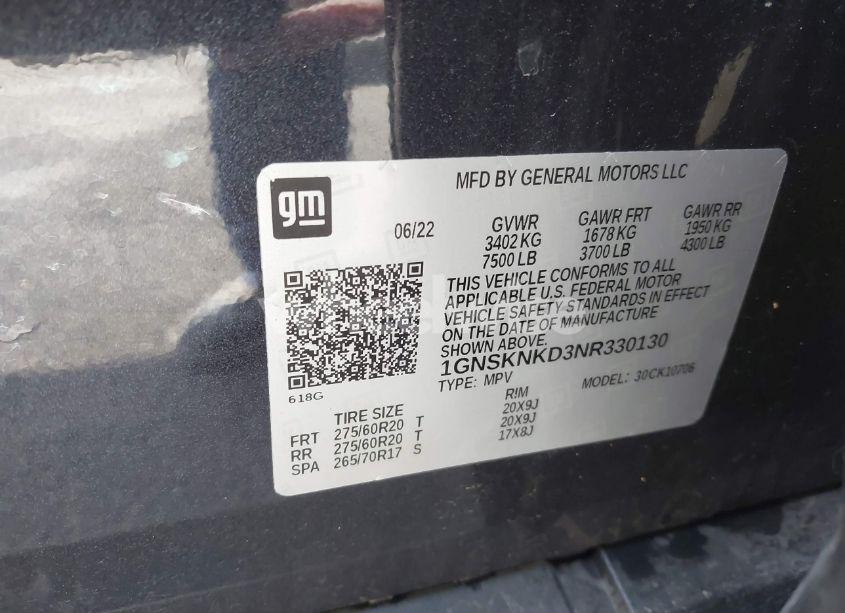 Photo 9 of 2022 Chevrolet Tahoe 4WD LT (VIN 1GNSKNKD3NR330130)