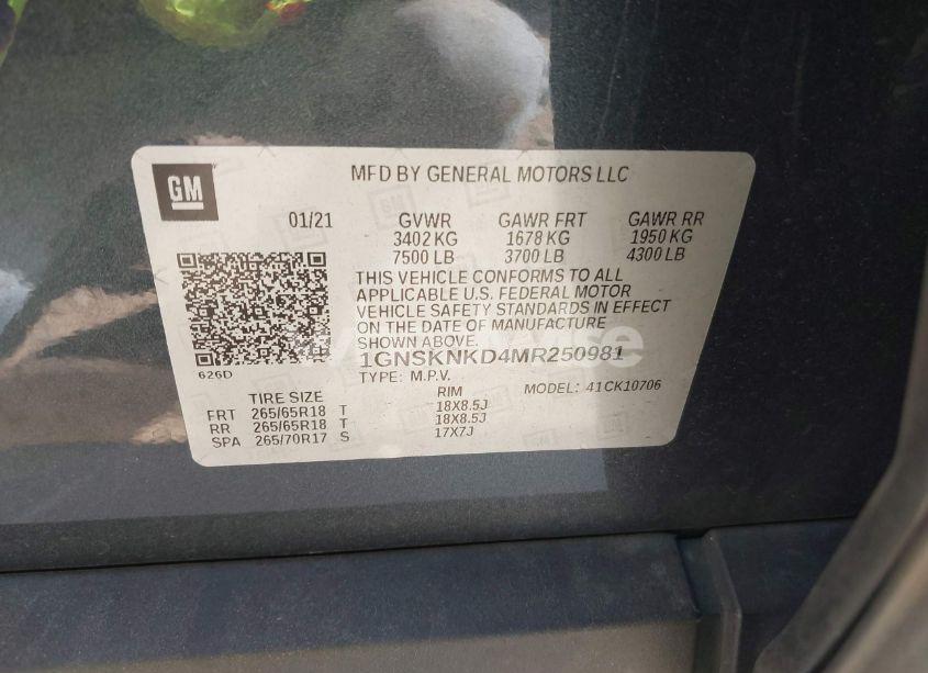 Photo 9 of 2021 Chevrolet Tahoe 4WD LT (VIN 1GNSKNKD4MR250981)