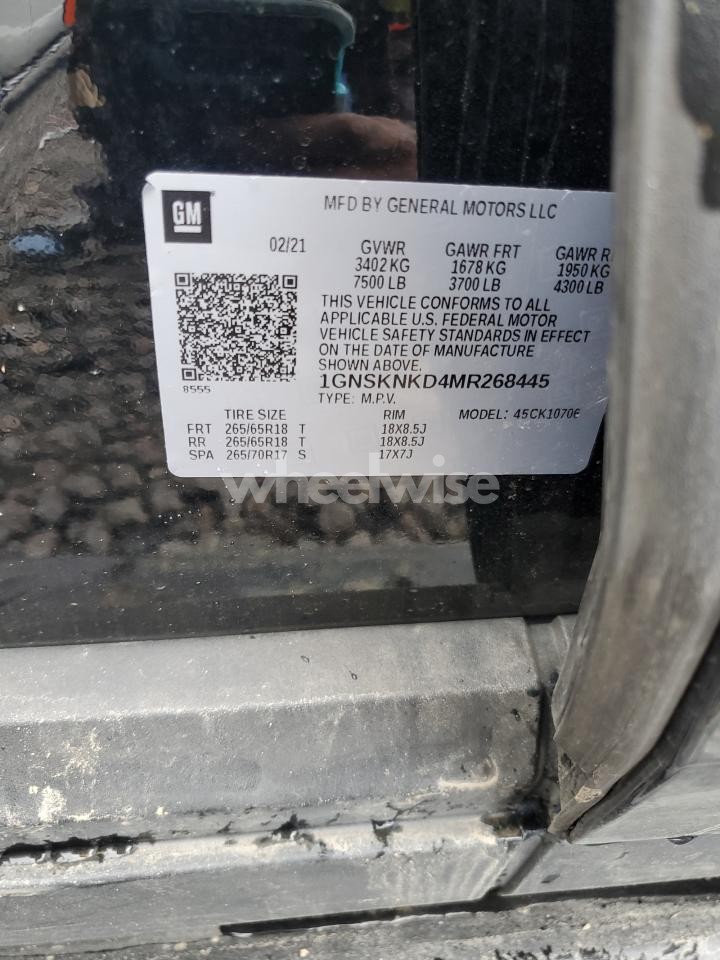 Photo 13 of 2021 CHEVROLET TAHOE K1500 LT (VIN 1GNSKNKD4MR268445)