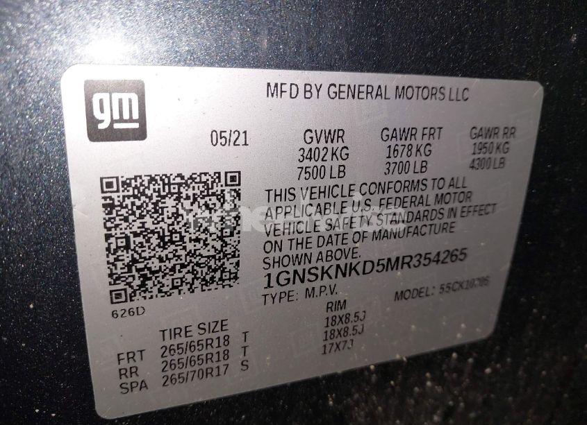 Photo 9 of 2021 Chevrolet Tahoe 4WD LT (VIN 1GNSKNKD5MR354265)