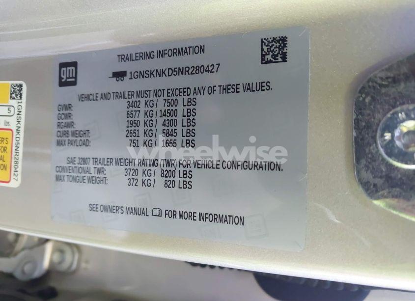 Photo 9 of 2022 Chevrolet Tahoe 4WD LT (VIN 1GNSKNKD5NR280427)