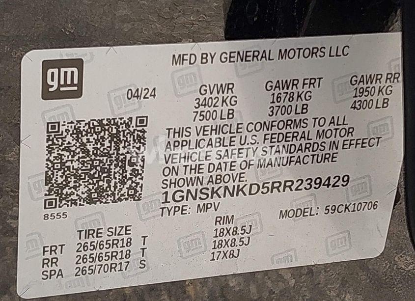 Photo 9 of 2024 Chevrolet Tahoe 4WD LT (VIN 1GNSKNKD5RR239429)