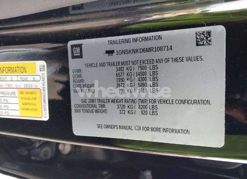 Photo 9 of 2021 Chevrolet Tahoe 4WD LT (VIN 1GNSKNKD6MR108714)