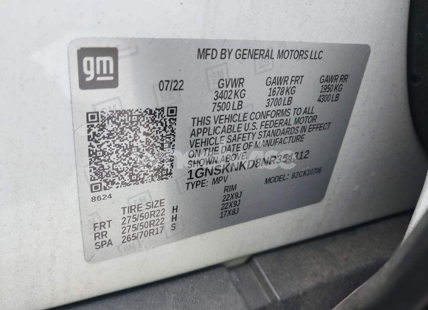 Photo 9 of 2022 Chevrolet Tahoe 4WD LT (VIN 1GNSKNKD8NR354312)