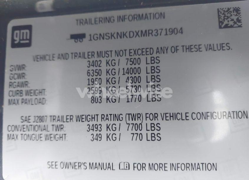 Photo 9 of 2021 Chevrolet Tahoe 4WD LT (VIN 1GNSKNKDXMR371904)