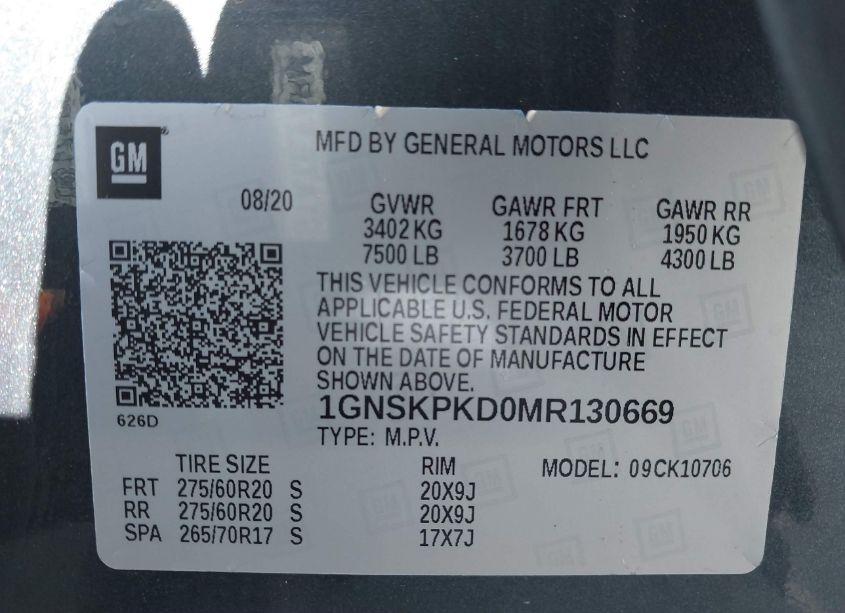 Photo 9 of 2021 Chevrolet Tahoe 4WD Z71 (VIN 1GNSKPKD0MR130669)