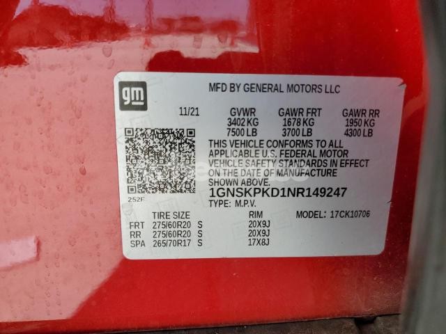 Photo 10 of 2022 CHEVROLET TAHOE K1500 Z71 (VIN 1GNSKPKD1NR149247)