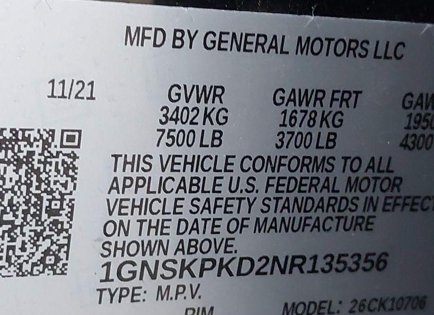 Photo 9 of 2022 Chevrolet Tahoe 4WD Z71 (VIN 1GNSKPKD2NR135356)