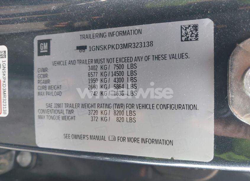 Photo 9 of 2021 Chevrolet Tahoe 4WD Z71 (VIN 1GNSKPKD3MR323138)