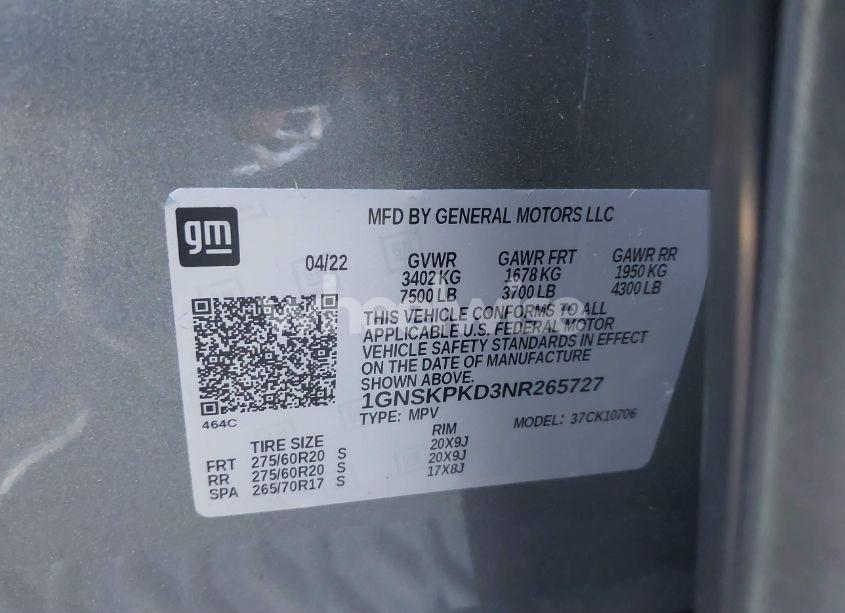 Photo 9 of 2022 Chevrolet Tahoe 4WD Z71 (VIN 1GNSKPKD3NR265727)