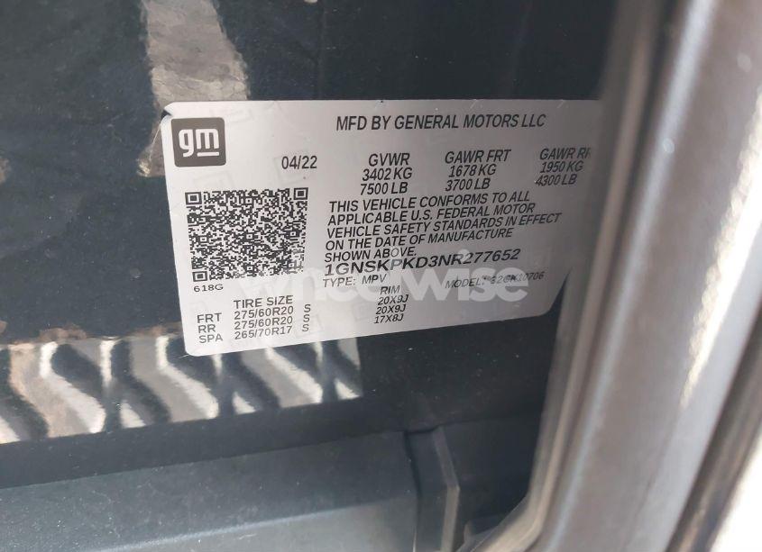 Photo 9 of 2022 Chevrolet Tahoe 4WD Z71 (VIN 1GNSKPKD3NR277652)