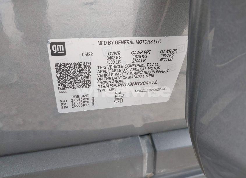 Photo 9 of 2022 Chevrolet Tahoe 4WD Z71 (VIN 1GNSKPKD3NR304672)