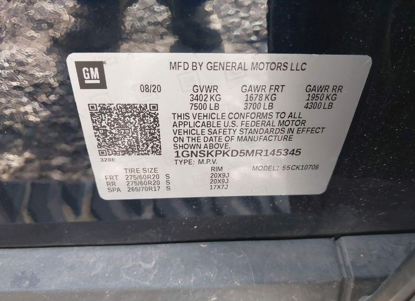 Photo 9 of 2021 Chevrolet Tahoe 4WD Z71 (VIN 1GNSKPKD5MR145345)