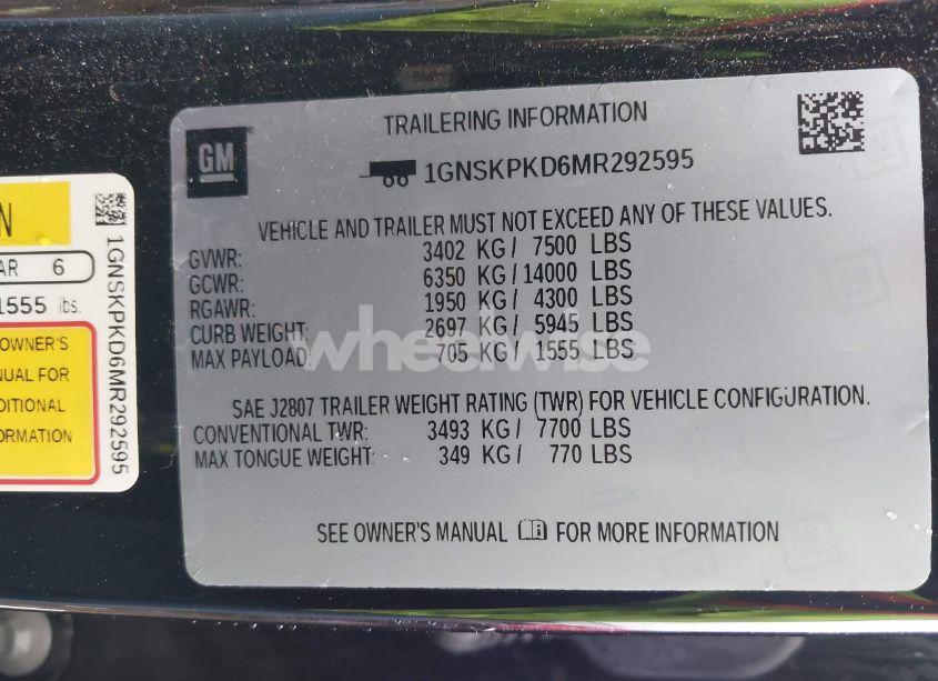 Photo 9 of 2021 Chevrolet Tahoe 4WD Z71 (VIN 1GNSKPKD6MR292595)