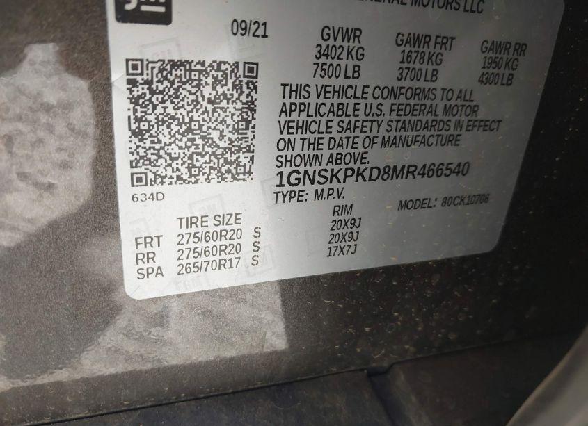 Photo 9 of 2021 Chevrolet Tahoe 4WD Z71 (VIN 1GNSKPKD8MR466540)