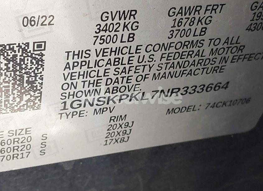 Photo 9 of 2022 Chevrolet Tahoe 4WD Z71 (VIN 1GNSKPKL7NR333664)