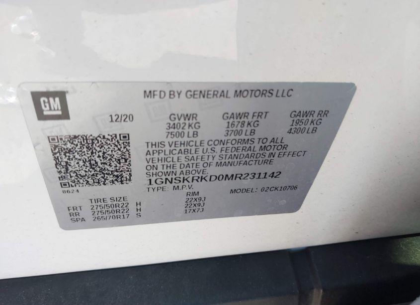 Photo 9 of 2021 Chevrolet Tahoe 4WD RST (VIN 1GNSKRKD0MR231142)